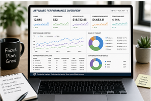 Affiliate marketing dashboard tracking clicks sales and conversions