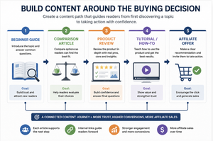 Affiliate content journey from research to buying decision