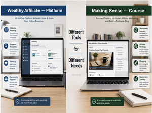 Wealthy Affiliate platform compared with Making Sense affiliate marketing course